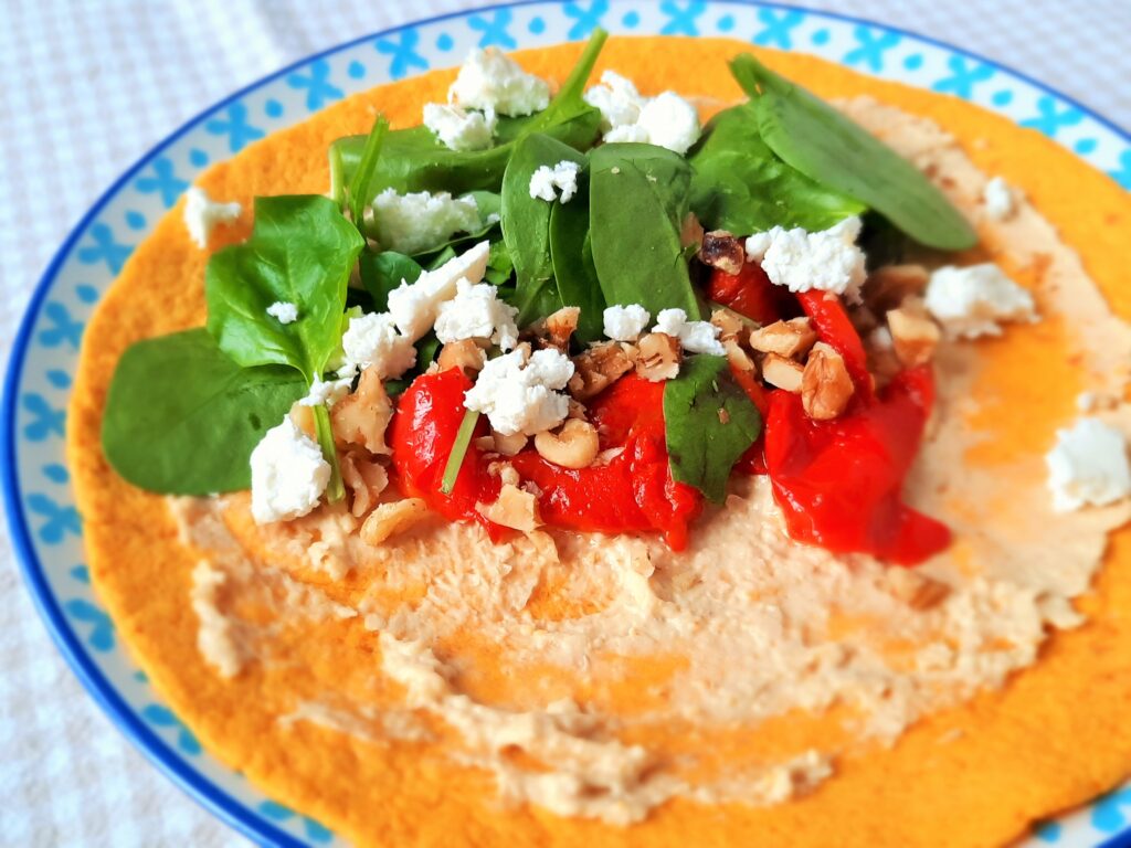 Recept groentewrap met hummus, walnoten en feta - mediterraan dieet