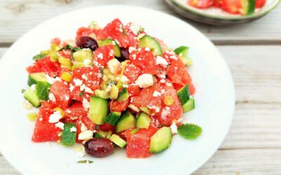 Watermeloensalade met feta en munt