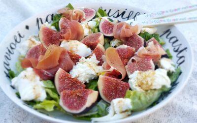 Salade met vijgen, mozzarella en prosciutto